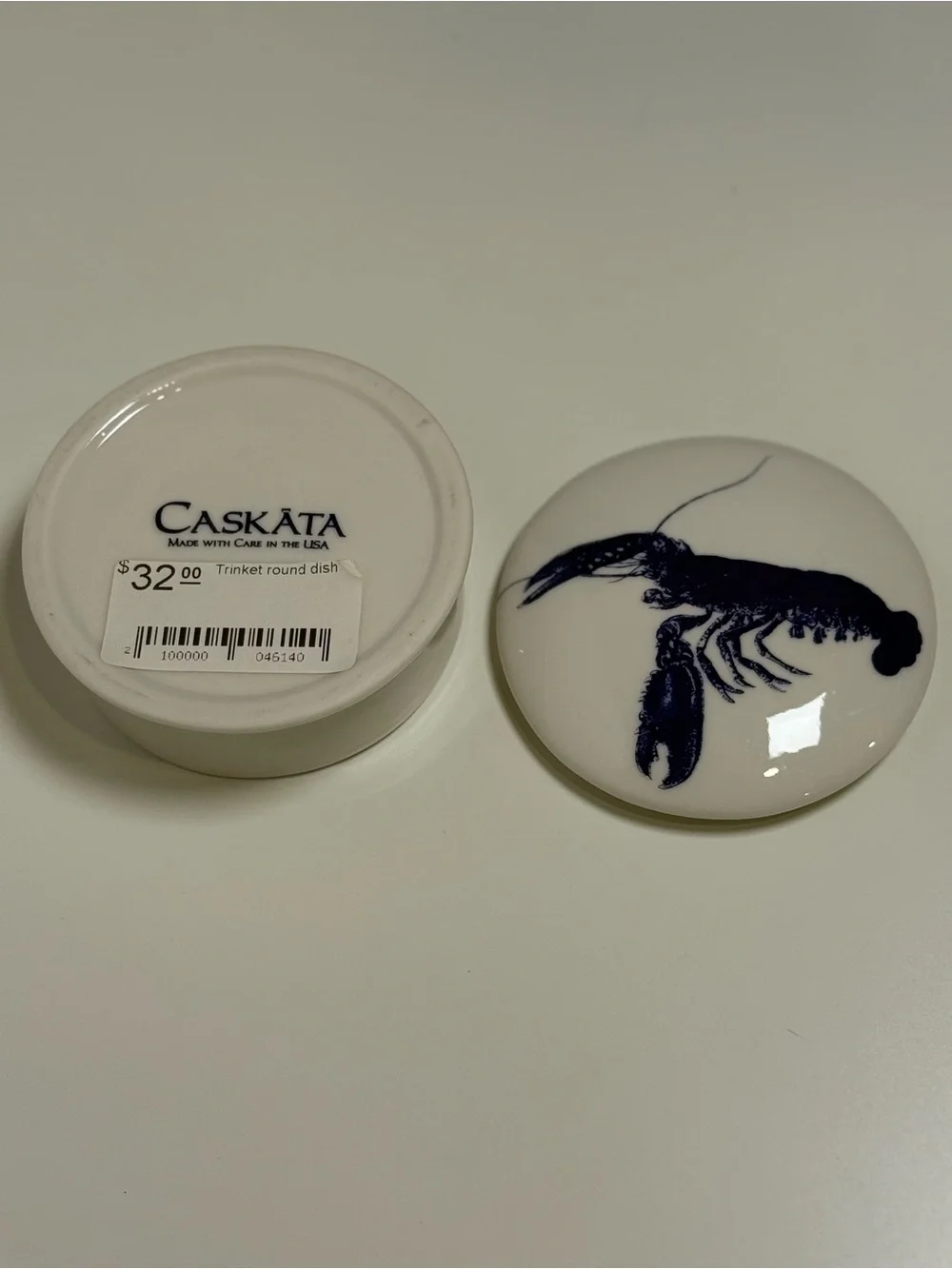 Caskata Blue Lobster Porcelain Round Trinket Jewelry Box 